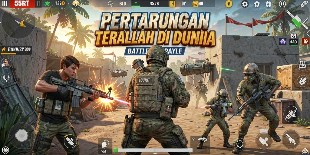 Tampak seru gameplay Battle Royale dalam 55RT yang mendebarkan.