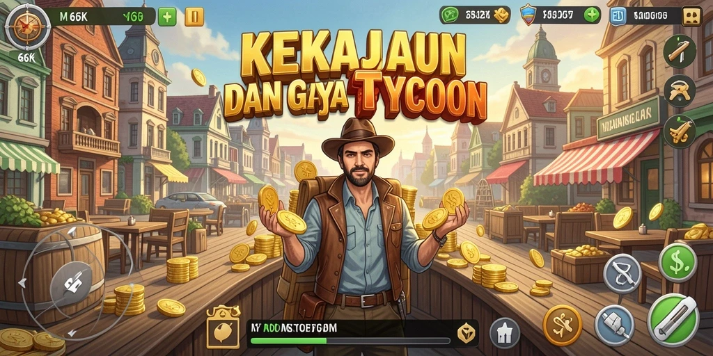 Tangkapan layar dari gameplay <strong>66K</strong> menunjukkan aktivitas manajemen dan pembangunan bisnis.