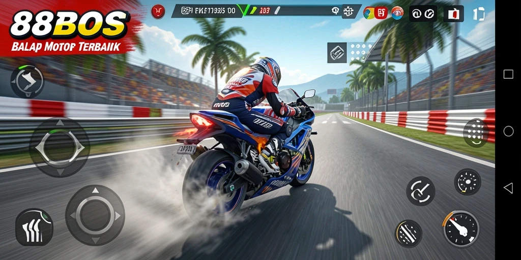 Gameplay seru dalam balapan motor yang mendebarkan.