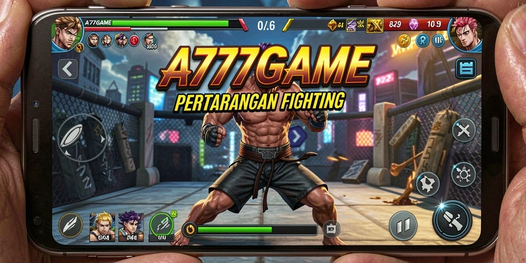 Tangkapan layar utama A777GAME menampilkan aksi pertarungan yang mendebarkan.