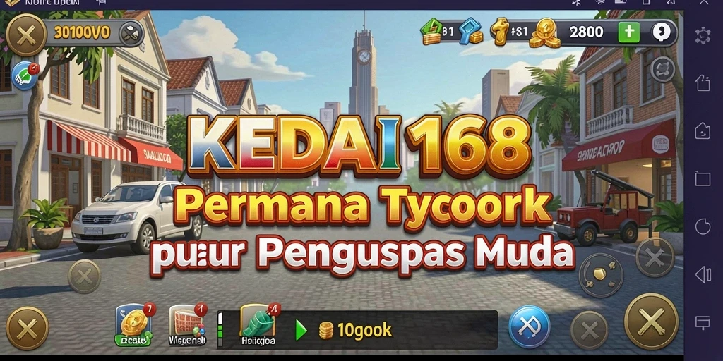Screenshot KEDAI168 menampilkan antarmuka menarik dengan gameplay Tycoon yang seru.