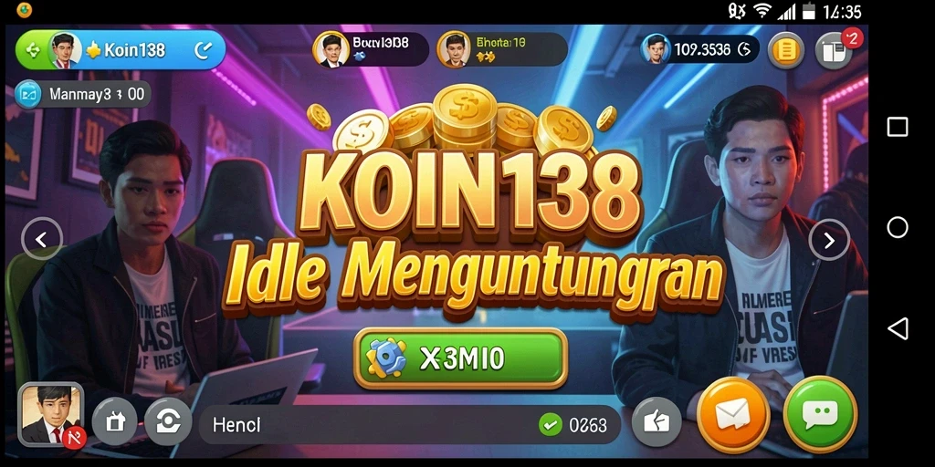 Tampilan gameplay KOIN138 yang menarik dengan karakter mengumpulkan koin.
