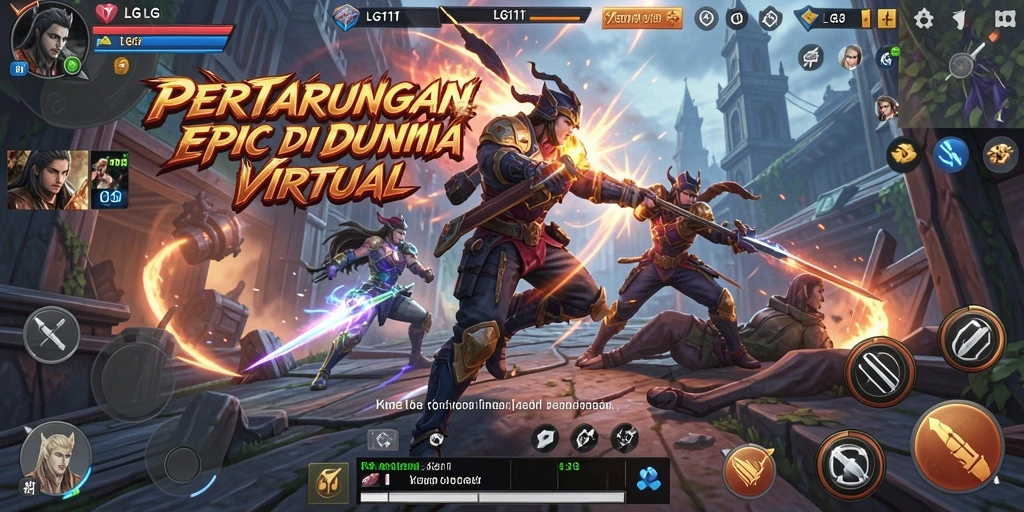 Tangkapan layar utama LG111 menunjukkan pertarungan epik antara karakter yang mengesankan.