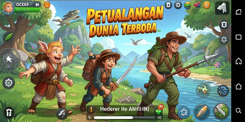 Screenshot OCE69 menunjukkan petualangan di dunia terbuka yang luas.