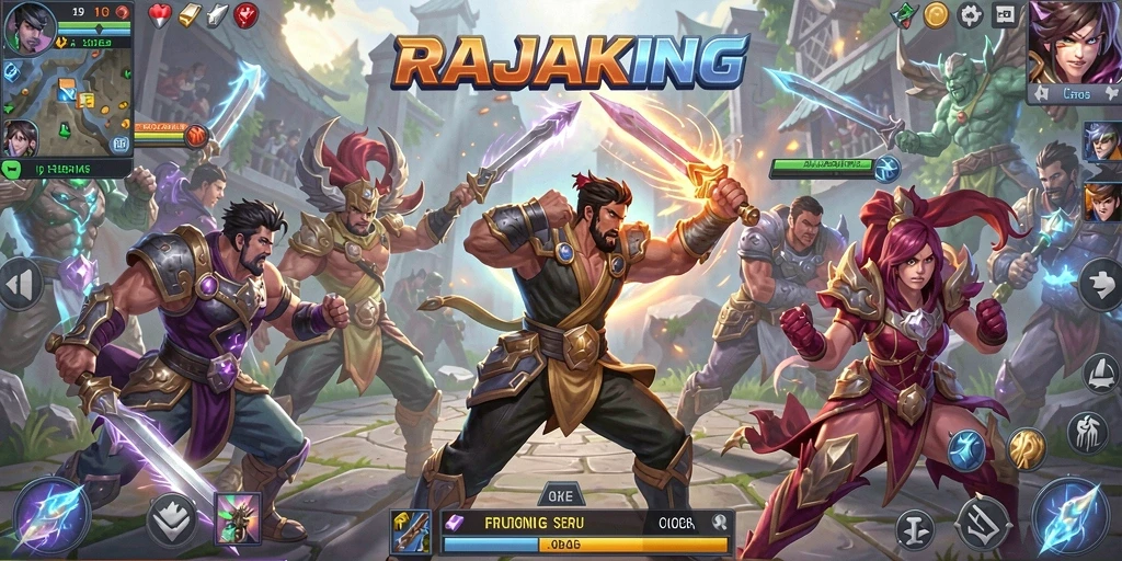Screenshot RAJAKING menampilkan pertarungan seru dalam arena MOBA.