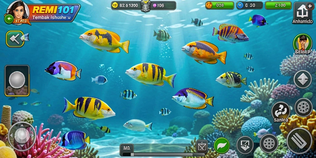 Tampilan gameplay seru dari Tembak Ikan di REMI101.