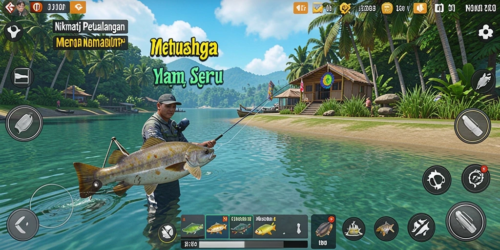 Screenshot gameplay T6 yang menunjukkan aksi memancing yang seru dan mengasyikkan.