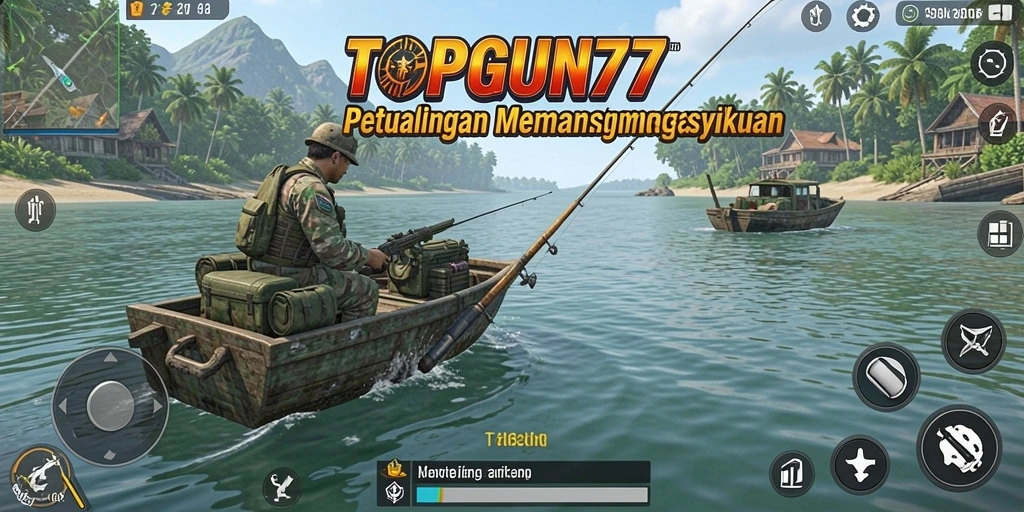 Screenshot gameplay TOPGUN77 yang menampilkan aksi memancing yang realistis.